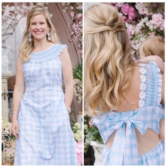 Dondolo x LoveShackFancy Daisy Love Floral Midi Dress Blue - Picture 1 of 10